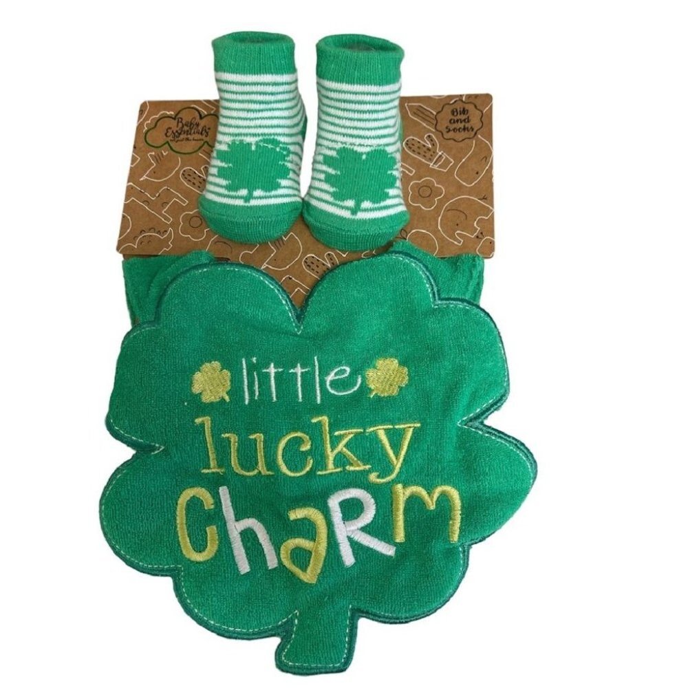 Baby Essentials (2) Pc St. Pat's Shamrock Bib and Socks Set - 0-6 Months